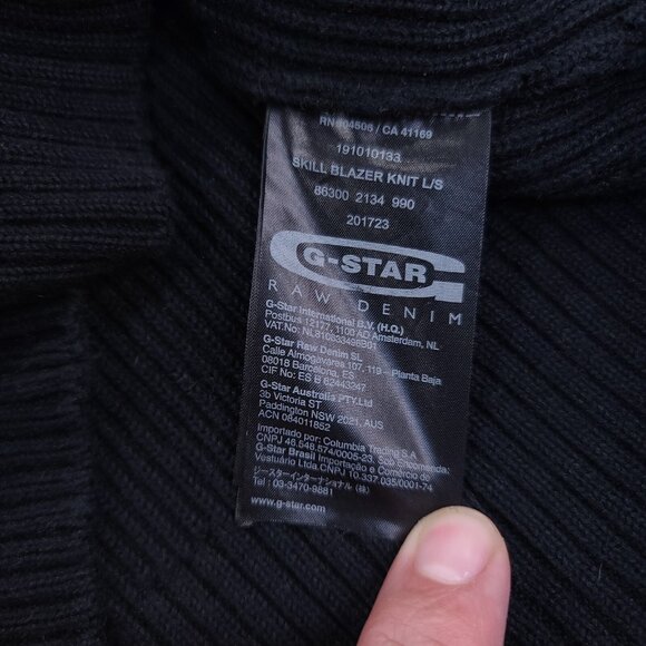 G-Star Raw Mens Small Black Skill Blazer Knit Button Cardigan Sweater Jacket - Picture 7 of 9